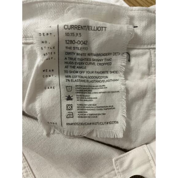 Current Elliott Womens Size 31 The Stiletto White With Embroidery Detail Jeans - Picture 9 of 16